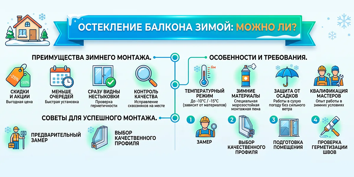 Остекление балкона зимой: инфографика | Алюмир
