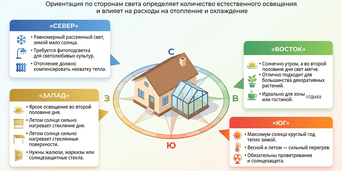 Как расположение зимнего сада относительно солнца влияет на микроклимат | Алюмир